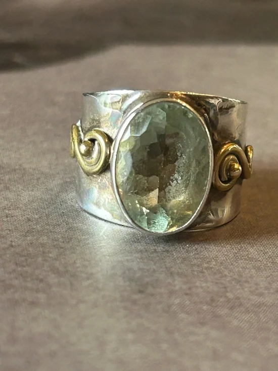 Vintage Sterling Silver Faceted Green Amethyst Gemstone Statement Ring~Size 6 - Picture 8 of 8